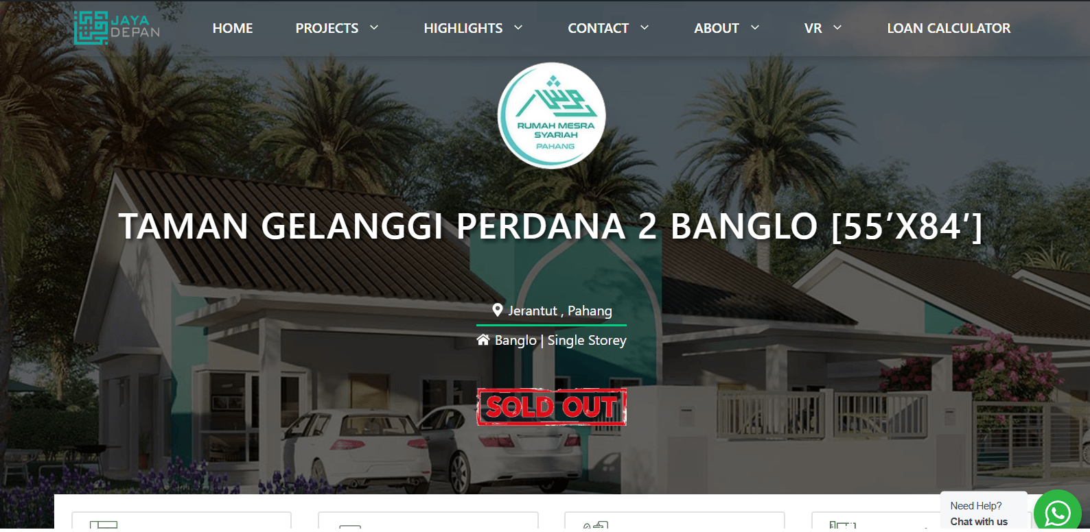Project page showing the sold-out status after the inbound lead generation system helped clear the final bungalow units.