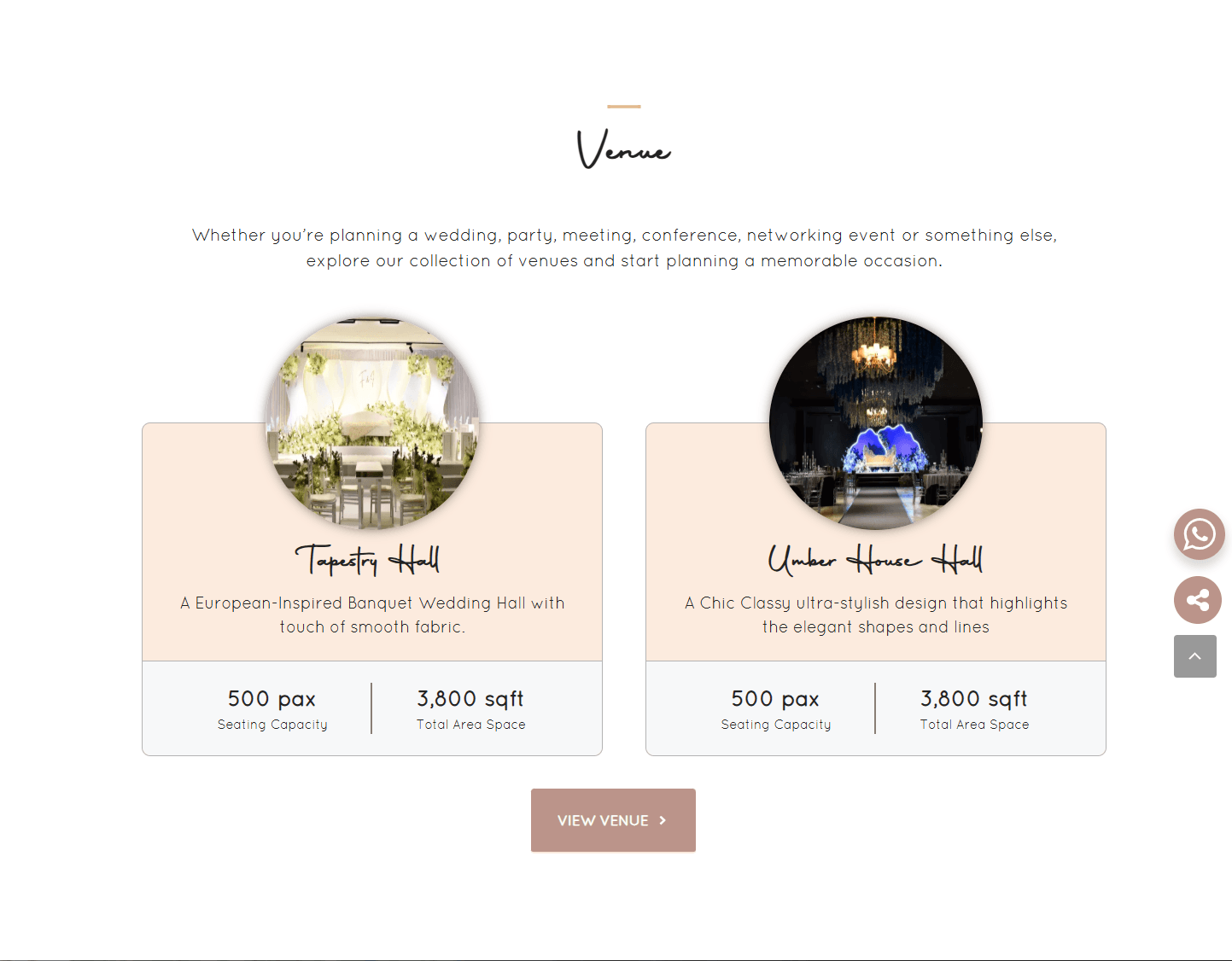 Venue listing section showing how BigDay Banquet organised its halls with capacity, space, and clear venue browsing for potential customers.