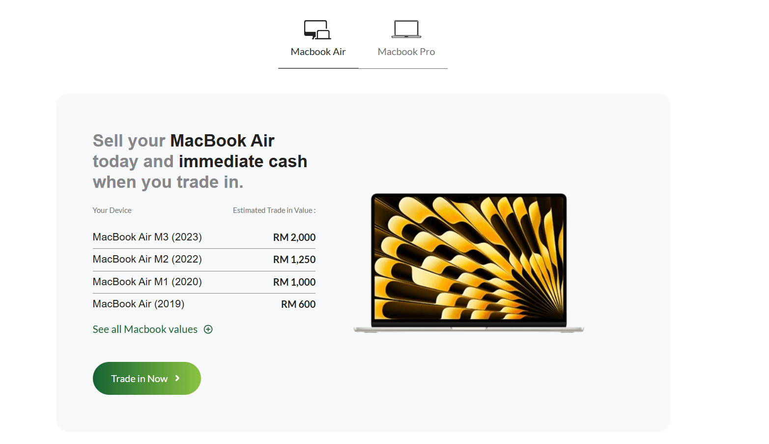 The landing page turned trade-in interest into a clear price-checking and request journey.