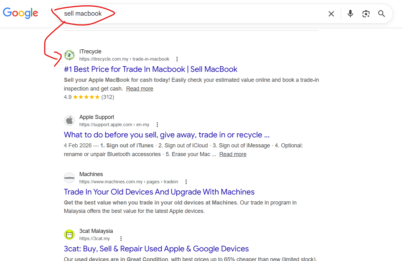 The trade-in engine ranked #1 in search with review snippet visibility for higher-intent traffic.