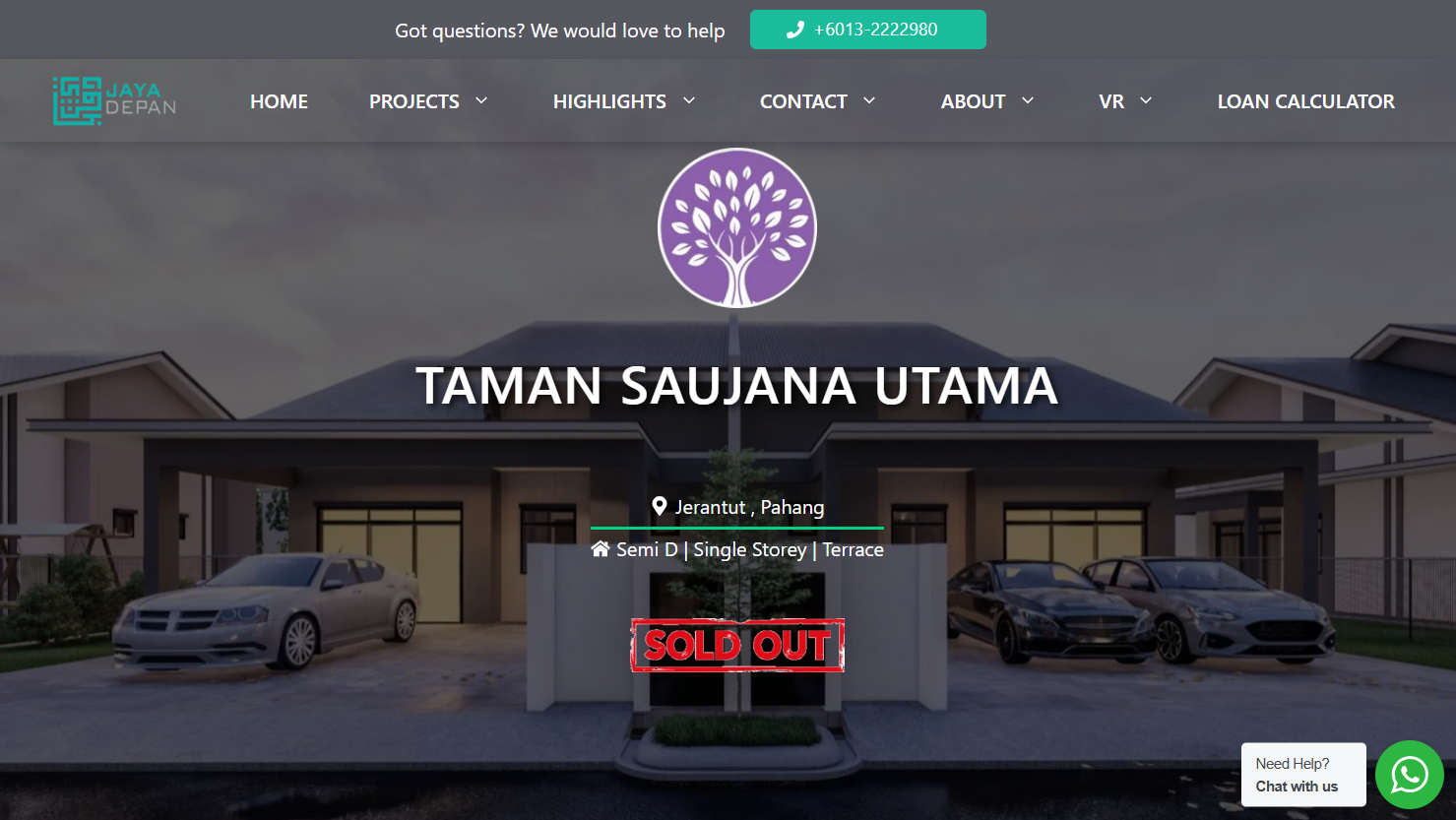 Project page presenting Taman Saujana Utama’s location, property type, and sold-out status clearly for interested buyers.